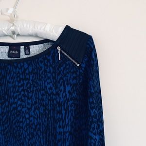RAFAELLA Blue Leopard Print 3/4 Sleeve Blouse